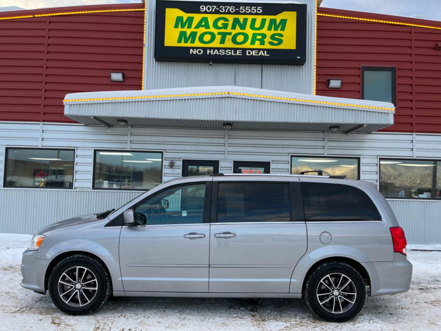 2017 Gray /Black Dodge Grand Caravan SXT (2C4RDGCG5HR) with an 3.6L V6 DOHC 24V engine, 6A transmission, located at 1960 Industrial Drive, Wasilla, 99654, (907) 274-2277, 61.573475, -149.400146 - Photo#0